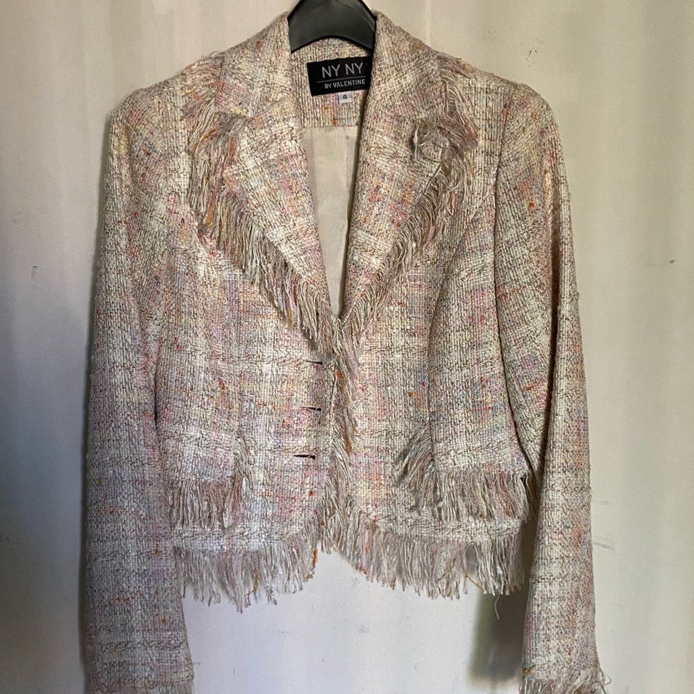 Cream Tailored Blazer with Scalloped Hem